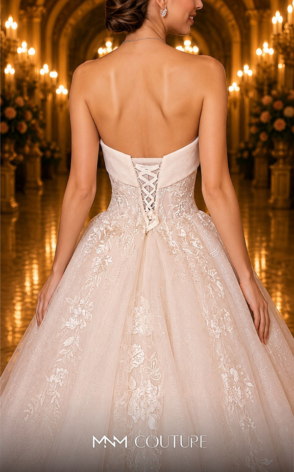 MNM Couture W2115 sweetheart corset princess gown with tulle and lace details. | Couture Shop LA