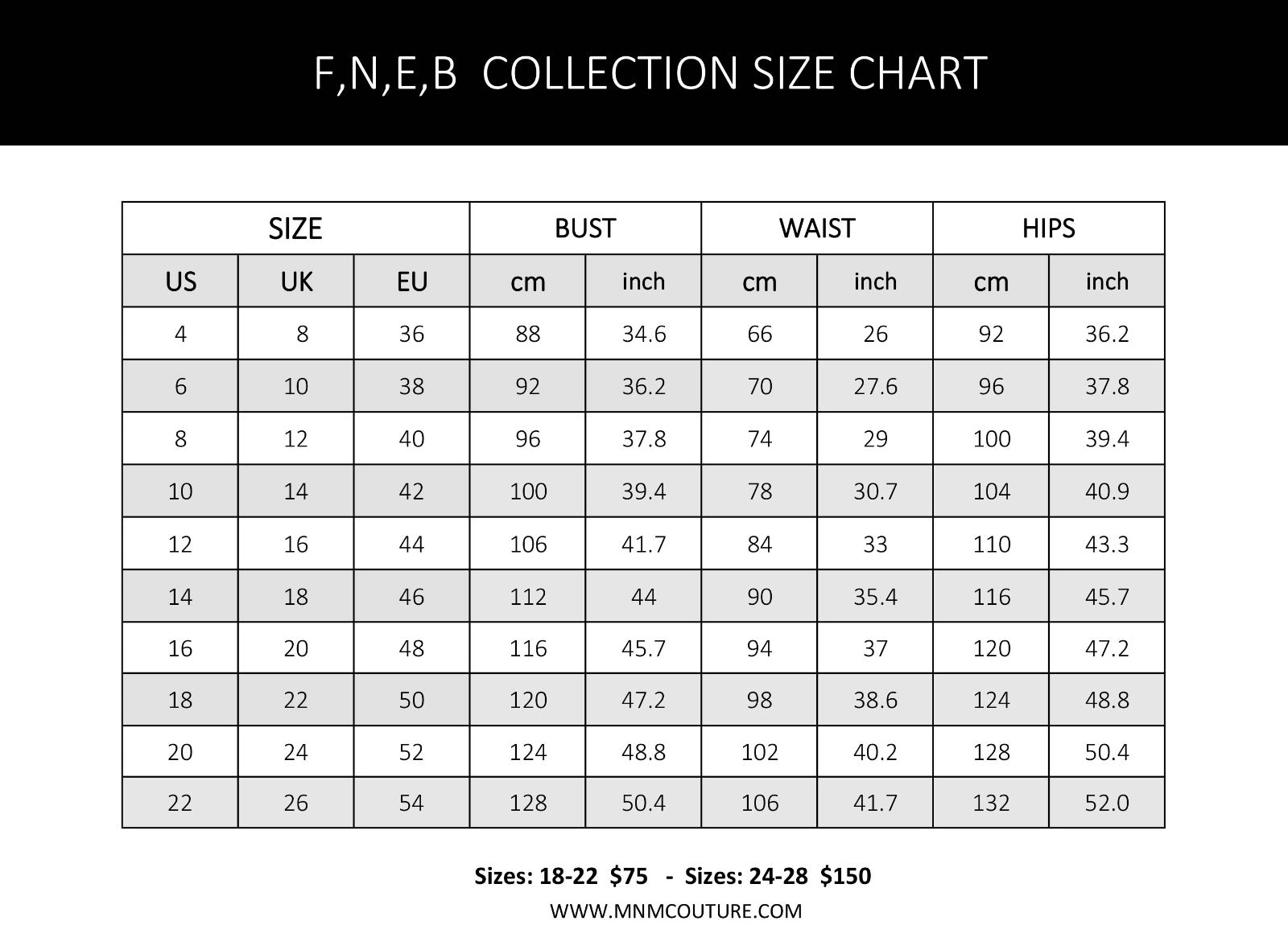 Fouad Size Chart