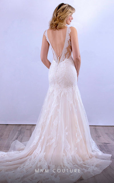 MNM Couture 10084 tulle dress with an A-line design, lace details, and a beautifully sheer bodice.| Couture Shop LA