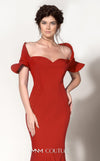 MNM Couture 2144A evening gown with off-shoulder ruffles, slimming bodice, and elegant mermaid hem.| Couture Shop LA