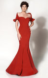 MNM Couture 2144A evening gown with off-shoulder ruffles, slimming bodice, and elegant mermaid hem.| Couture Shop LA