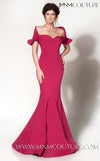 MNM Couture 2144A evening gown with off-shoulder ruffles, slimming bodice, and elegant mermaid hem.| Couture Shop LA