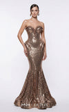MNM Couture 2263B strapless sequin mermaid gown with sweetheart neckline, draped bust and hip detailing, and small train | Couture Shop LA.