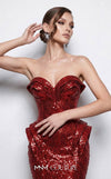 MNM Couture 2263B strapless sequin mermaid gown with sweetheart neckline, draped bust and hip detailing, and small train | Couture Shop LA.