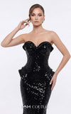 MNM Couture 2263B strapless sequin mermaid gown with sweetheart neckline, draped bust and hip detailing, and small train | Couture Shop LA.