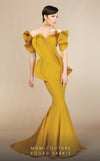 MNM Couture 2328 off-shoulder gown with ruffled details, sweetheart neckline, and flowing mermaid hem.| Couture Shop LA