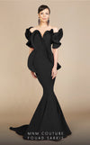 MNM Couture 2328 off-shoulder gown with ruffled details, sweetheart neckline, and flowing mermaid hem.| Couture Shop LA