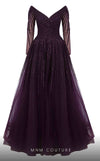 MNM Couture 2490 purple ball gown with beaded V-neckline and sequined accents | Couture Shop LA