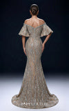 MNM Couture 2529A fully beaded mermaid gown with sweetheart neckline and off-shoulder flared cap sleeves | Couture Shop LA.
