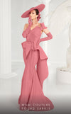 MNM Couture 2553 trumpet gown with flap design, semi-sweetheart neckline, and draped fabric details. | Couture Shop LA