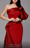 MNM Couture 2722: Satin and crepe one-shoulder evening gown with puff sleeve and side skirt. Perfect for a mother of the bride. | Couture Shop LA