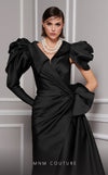 MNM Couture 2726: Fouad Sarkis designer asymmetric column dress with pleated waistline and cape detail. | Couture Shop LA
