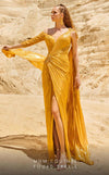 MNM Couture 2744: Organza one-shoulder evening gown with cape sleeves and ruched details. | Couture Shop LA