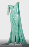 MNM Couture 2744: Organza one-shoulder evening gown with cape sleeves and ruched details. | Couture Shop LA