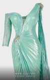 MNM Couture 2744: Organza one-shoulder evening gown with cape sleeves and ruched details. | Couture Shop LA
