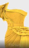 MNM Couture 2754: One-shoulder column dress with ruffled draping, side slit, and fitted waist. | Couture Shop LA