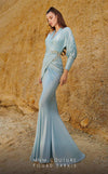 MNM Couture 2756: V-neck mermaid gown with puffed sleeves and embroidery. | Couture Shop LA