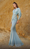 MNM Couture 2756: V-neck mermaid gown with puffed sleeves and embroidery. | Couture Shop LA