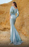 MNM Couture 2756: V-neck mermaid gown with puffed sleeves and embroidery. | Couture Shop LA