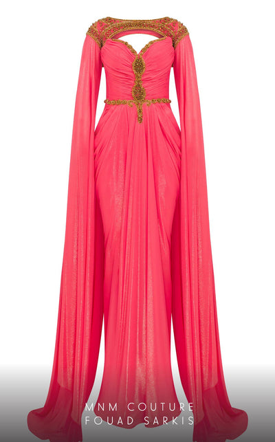 MNM Couture 2759: Metallic chiffon column dress with cap sleeves, sweetheart neckline, and a sophisticated side slit. | Couture Shop LA