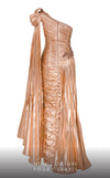 MNM Couture 2761: One-shoulder metallic lycra fitted gown with a mermaid silhouette and striking front slit. | Couture Shop LA