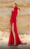 MNM Couture 2764: One-shoulder metallic evening dress with an A-line silhouette and chic side slit. | Couture Shop LA