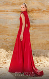 MNM Couture 2764: One-shoulder metallic evening dress with an A-line silhouette and chic side slit. | Couture Shop LA