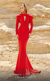 High-neck Cut mermaid gown with low back and a long flowing train for haute couture glamour.