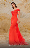 MNM Couture 2769: Off-the-shoulder satin evening dress with ruched sweetheart neckline and flared silhouette. | Couture Shop LA