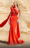 MNM Couture 2772 : Sleek One-Shoulder Crepe Evening Dress with Slit Drama