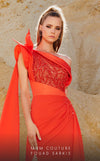 MNM Couture 2772: One-shoulder crepe evening dress with a tall front slit and fitted design. | Couture Shop LA