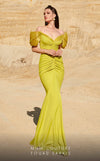 MNM Couture 2774: Long evening dress with V-neckline, ruched bodice, and short sleeves for a timeless look. | Couture Shop LA