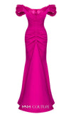 MNM Couture 2774: Long evening dress with V-neckline, ruched bodice, and short sleeves for a timeless look. | Couture Shop LA