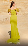 MNM Couture 2774 : Ruched V-Neck Gown with Sleek Train and Short Sleeves