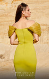 MNM Couture 2774 : Ruched V-Neck Gown with Sleek Train and Short Sleeves