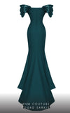 MNM Couture 2774 : Ruched V-Neck Gown with Sleek Train and Short Sleeves