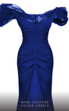 MNM Couture 2774 : Ruched V-Neck Gown with Sleek Train and Short Sleeves