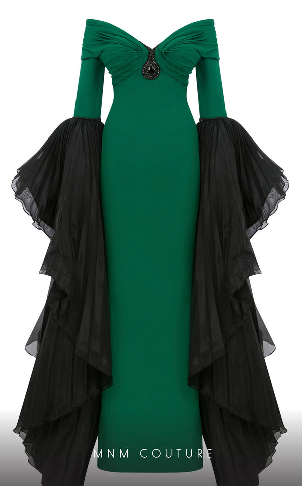 MNM Couture 2781A: V-neck gown with organze and mermaid silhouette. | Couture Shop LA