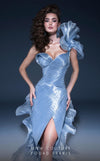 MNM Couture 2788: asymmetrical gown with draped bust and Roman skirt. | Couture Shop LA