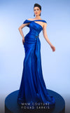 MNM Couture 2792: Asymmetrical mermaid evening gown with metallic sheen, bold embellishments, and a captivating silhouette. | Couture Shop LA.