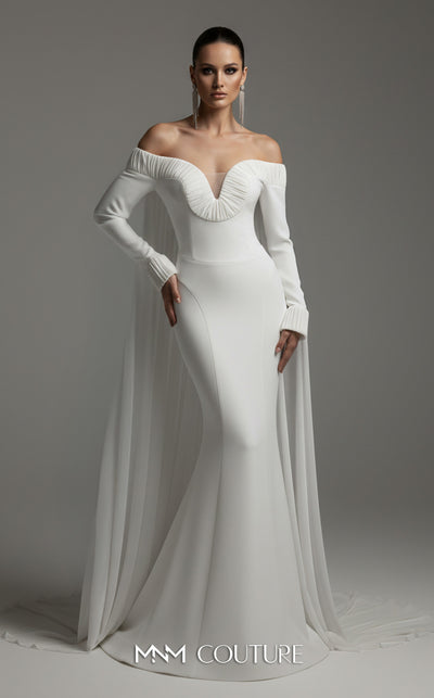 MNM Couture 2793: off-shouldered gown with shifon and draped bust. | Couture Shop LA