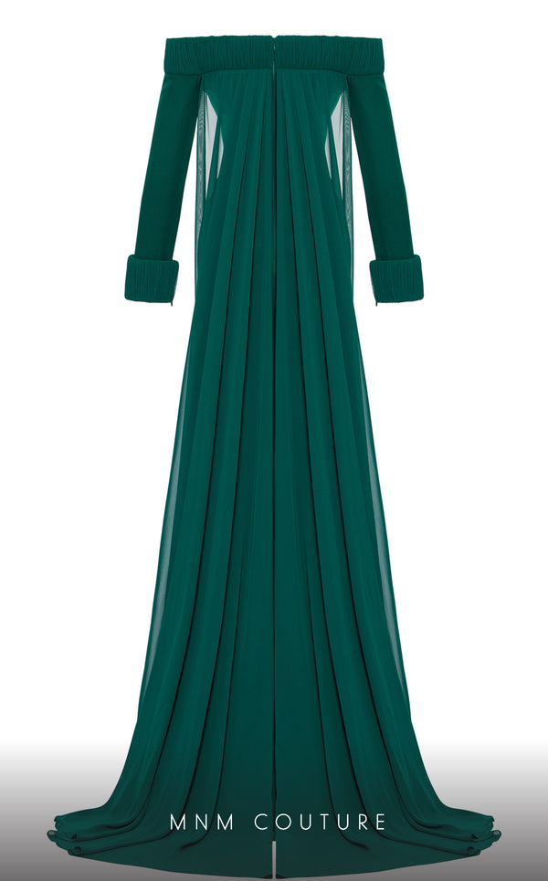MNM Couture 2793: off-shouldered gown with shifon and draped bust. | Couture Shop LA