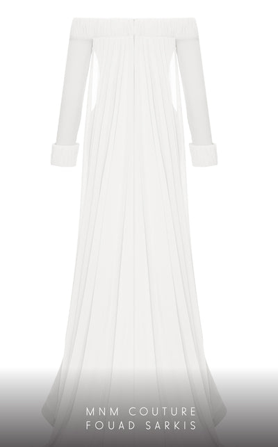 MNM Couture 2793: off-shouldered gown with shifon and draped bust. | Couture Shop LA