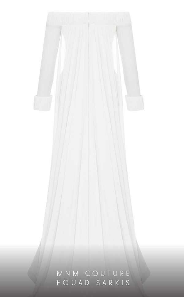 MNM Couture 2793: off-shouldered gown with shifon and draped bust. | Couture Shop LA