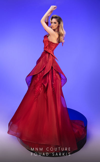 MNM Couture 2794: off-shouldered shifon gown with draped mermaid cut. | Couture Shop LA