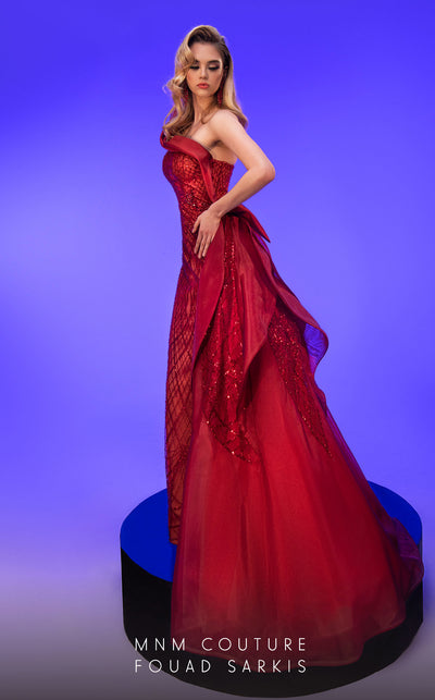 MNM Couture 2794: off-shouldered shifon gown with draped mermaid cut. | Couture Shop LA