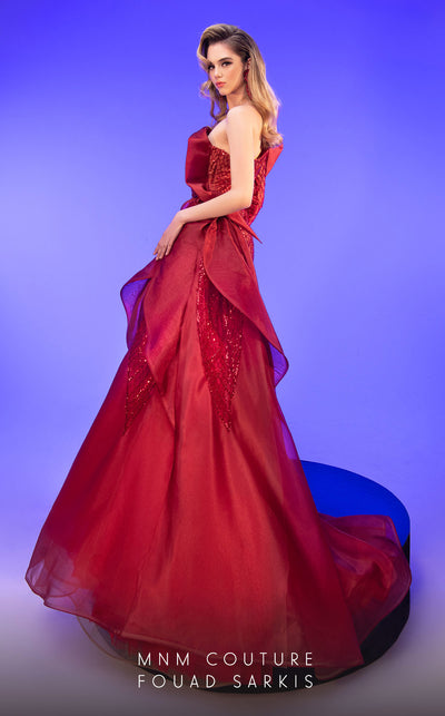 MNM Couture 2794: off-shouldered shifon gown with draped mermaid cut. | Couture Shop LA