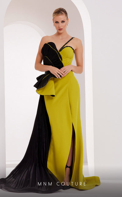 MNM Couture 2796: heart-shaped organza gown with Roman slit. | Couture Shop LA