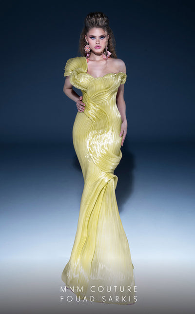 MNM Couture 2797: strapless organze gown with draped mermaid silhouette. | Couture Shop LA