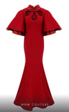 MNM Couture 2798: keyhole neck crepe gown with puffed sleeves. | Couture Shop LA